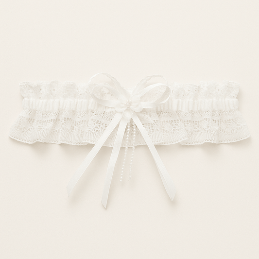 All - White Lace & Pearl Drop Bridal Garter - Donna Speziatta