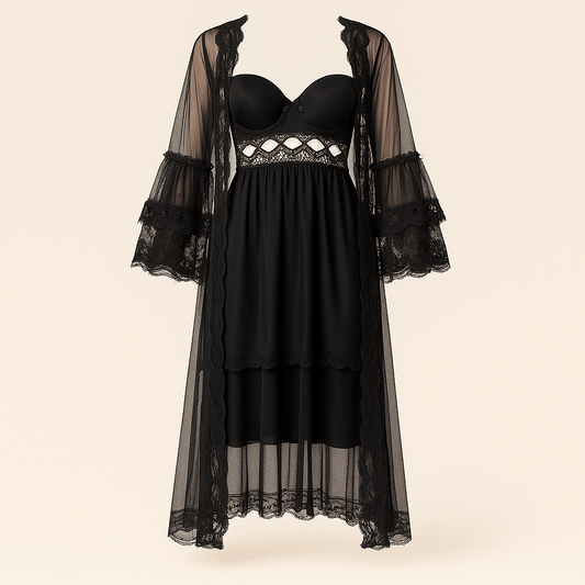 Donna Speziatta Black Lace Balconette Bra with Matching Satin Robe - Donna Speziatta