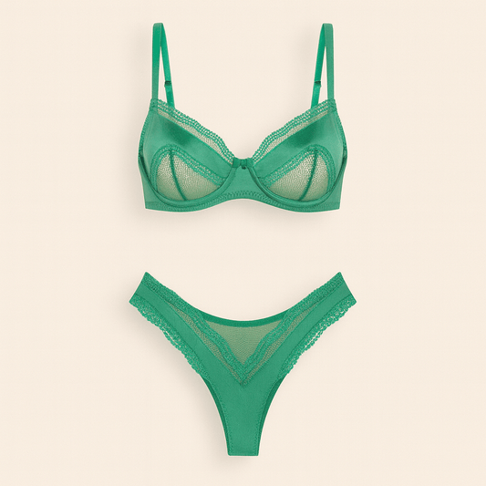 Emerald Green Lace Lingerie Set – Underwire Bra & Matching Panty - Donna Speziatta