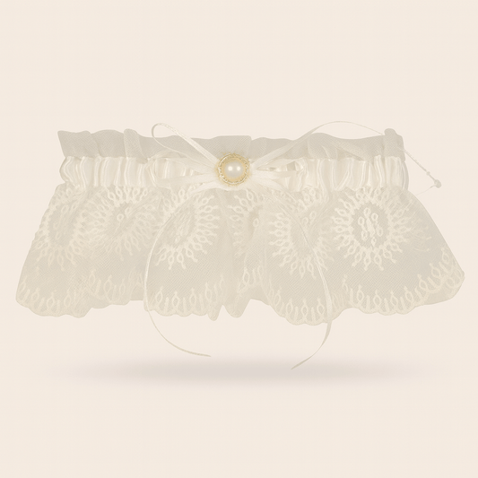 Ivory Lace & Pearl Accent Bridal Garter - Donna Speziatta