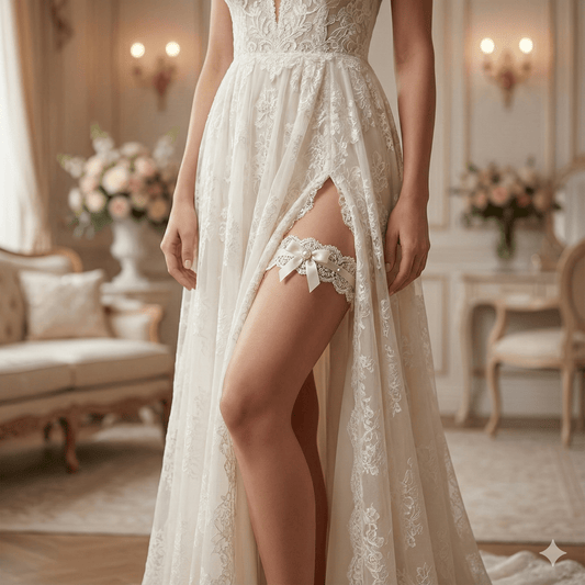 Ivory Lace & Pearl Accent Bridal Garter - Donna Speziatta