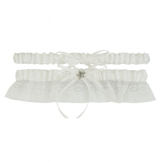 Ivory Satin & Lace Double Bridal Garter Set - Donna Speziatta