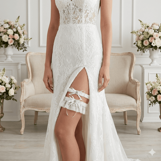 Ivory Satin & Lace Double Bridal Garter Set - Donna Speziatta