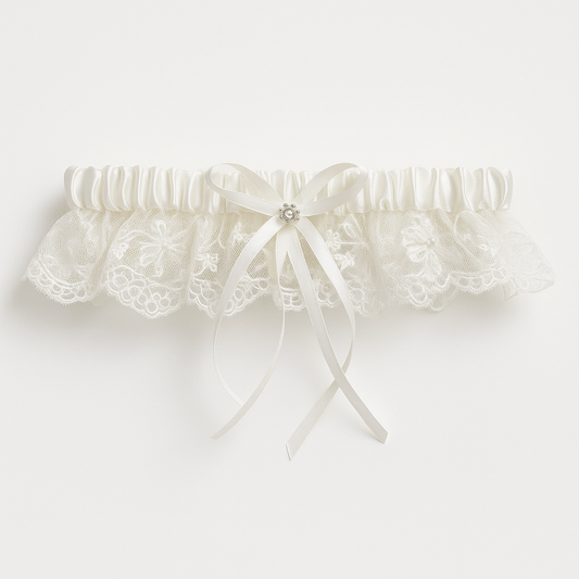 Ivory Wide Lace Bridal Garter with Satin Bow - Donna Speziatta