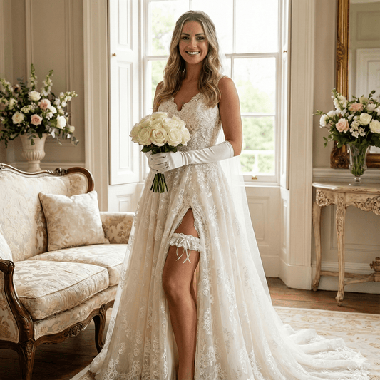 Sheer White Mesh Bridal Gloves – Long Elbow - Length with Pearl Embellishments - Donna Speziatta