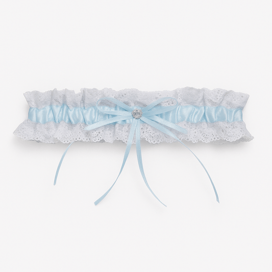 White & Blue Lace Satin Bridal Garter - Donna Speziatta