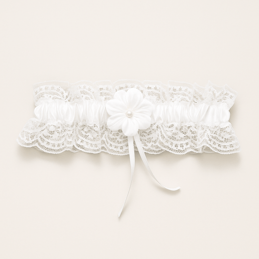 White Lace & Satin Floral Bridal Garter - Donna Speziatta