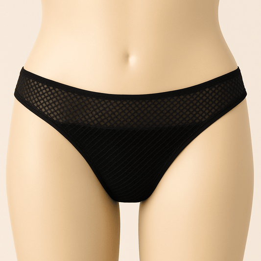 Black Mesh Lingerie Set – Underwire Bra & Sheer Panel Panty with Gold Charm - Donna Speziatta