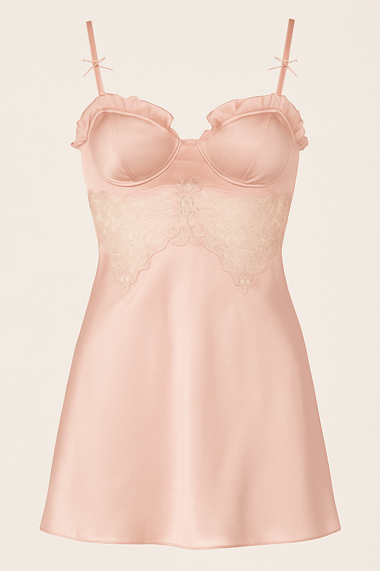 Blush Pink Satin & Lace Nightwear Set – Chemise Slip Dress with Matching Robe - Donna Speziatta