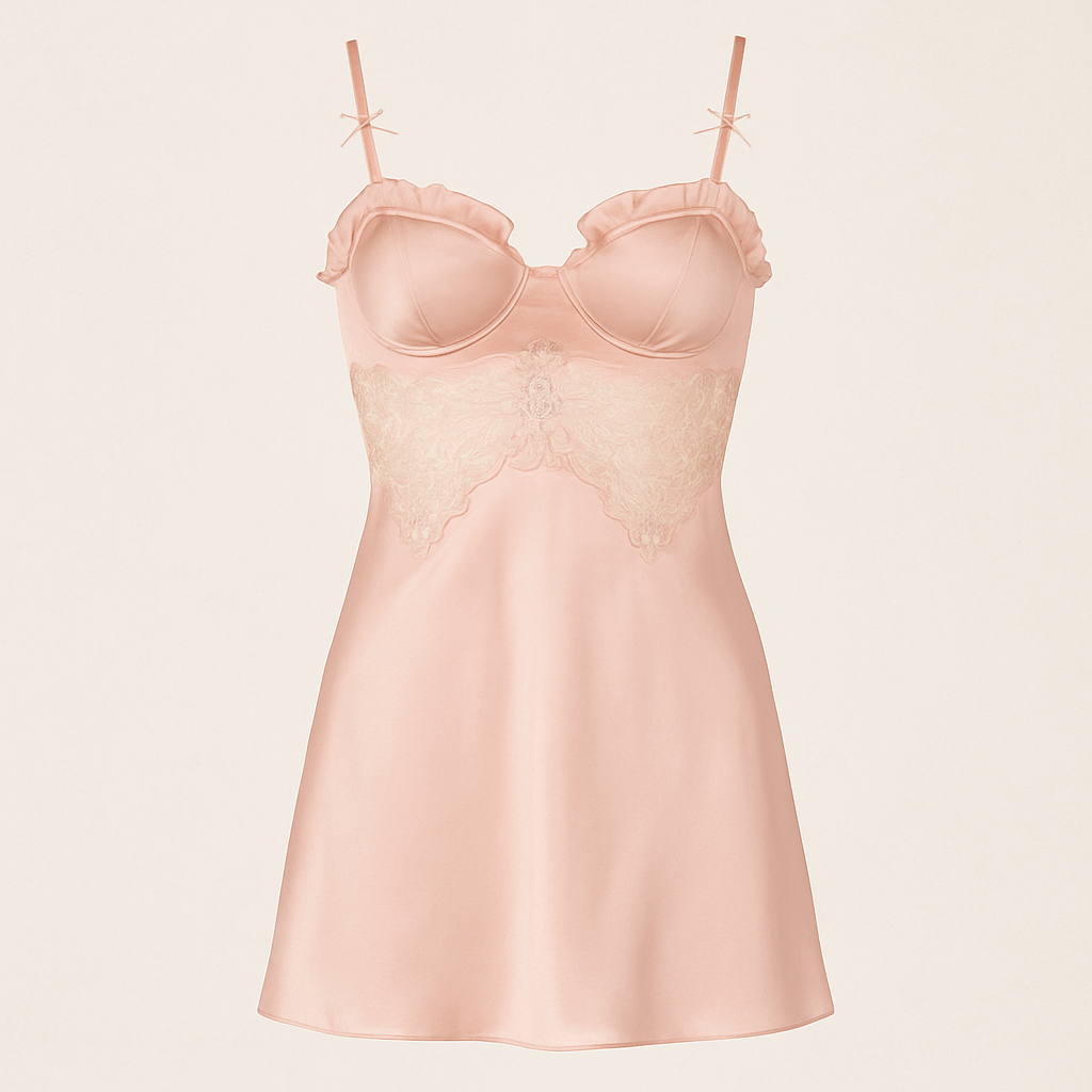 Blush Pink Satin & Lace Nightwear Set – Chemise Slip Dress with Matching Robe - Donna Speziatta
