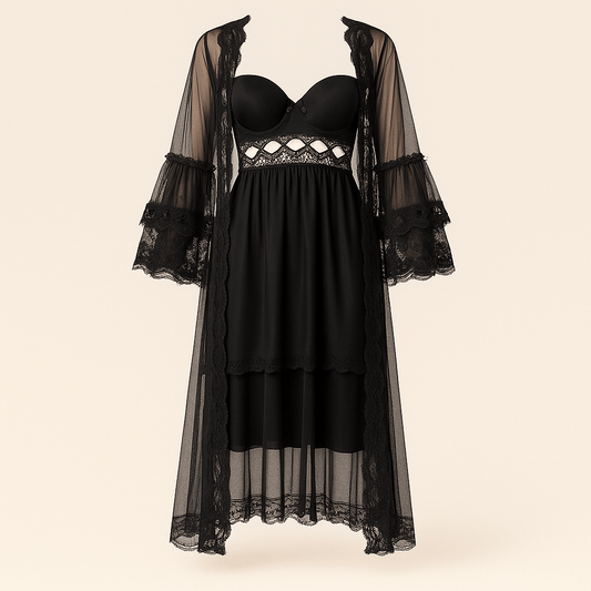 Donna Speziatta Black Lace Balconette Bra with Matching Satin Robe - Donna Speziatta