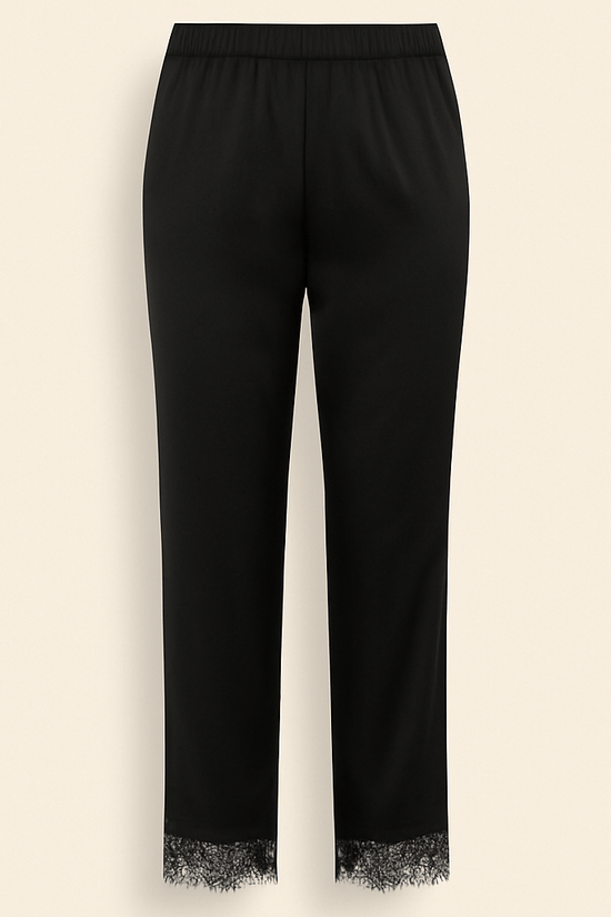 Donna Speziatta Black Satin Pajama Set with Lace Trim - Donna Speziatta