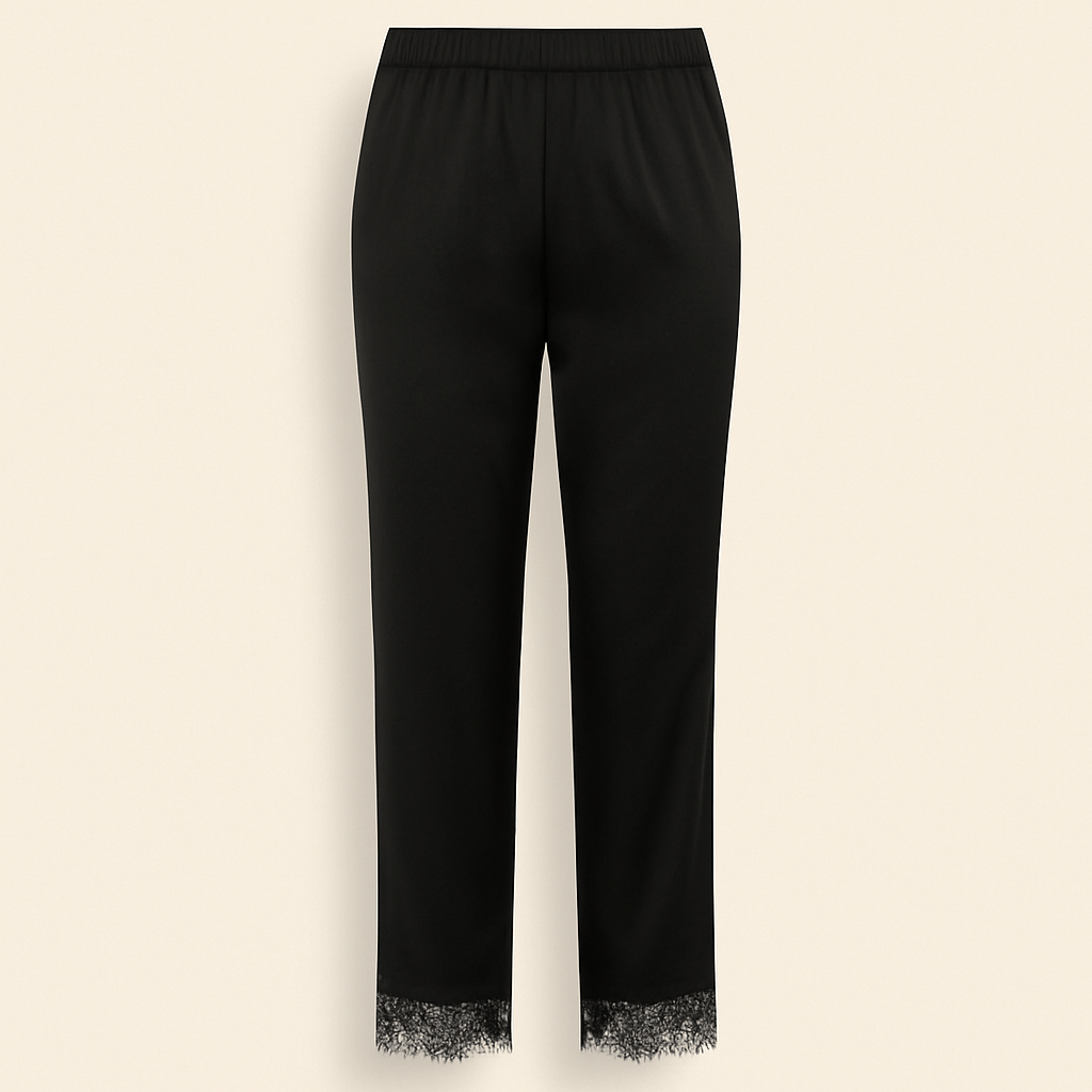 Donna Speziatta Black Satin Pajama Set with Lace Trim - Donna Speziatta