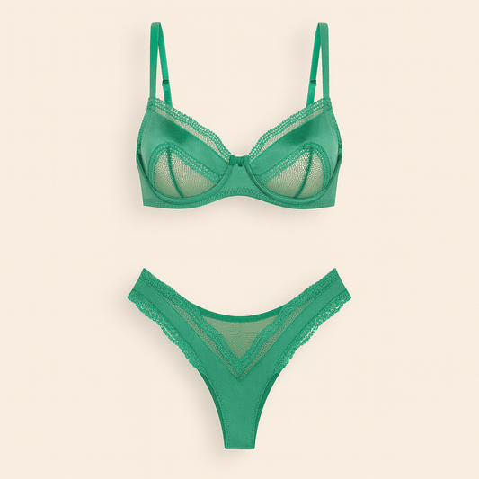 Emerald Green Lace Lingerie Set – Underwire Bra & Matching Panty - Donna Speziatta