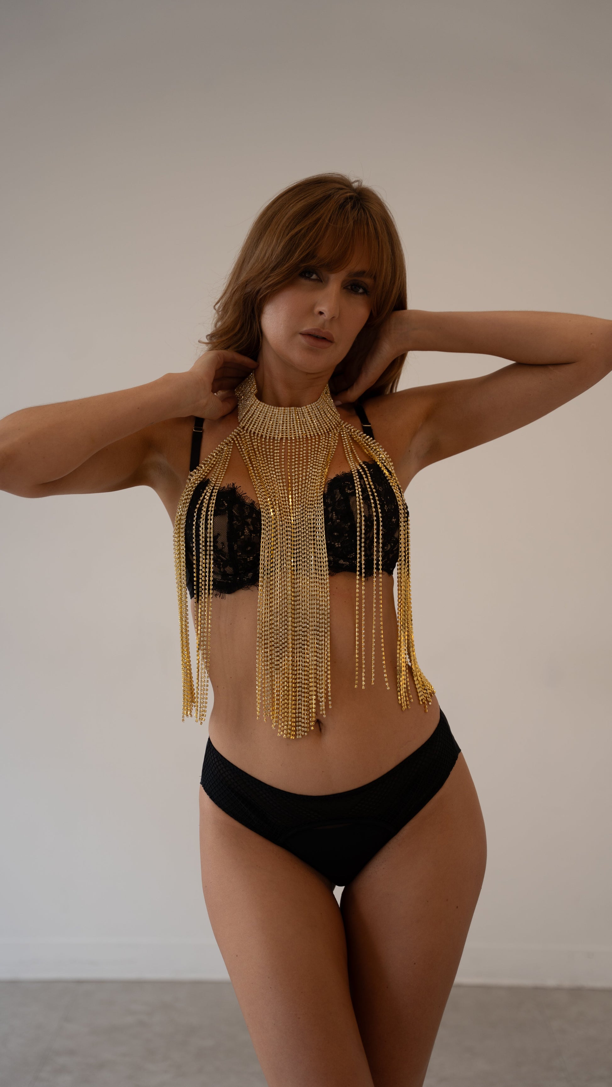 Gold Fringe Statement Necklace – Bold Choker with Long Layered Tassel Chains - Donna Speziatta