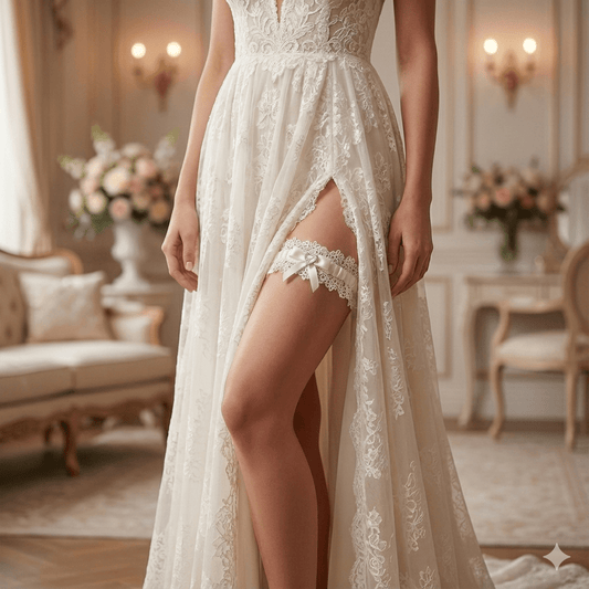 Ivory Floral Lace & Heart Charm Bridal Garter - Donna Speziatta