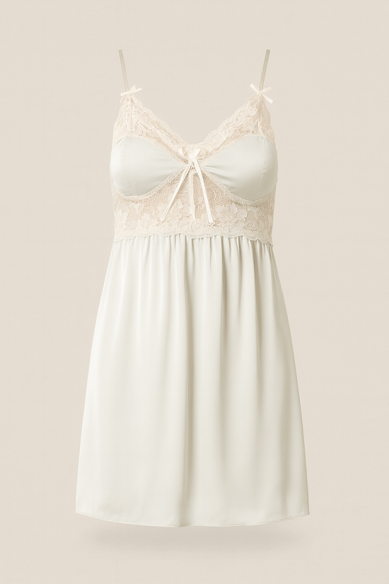 Ivory Satin & Lace Bridal Nightwear Set – Chemise Slip Dress with Matching Robe - Donna Speziatta