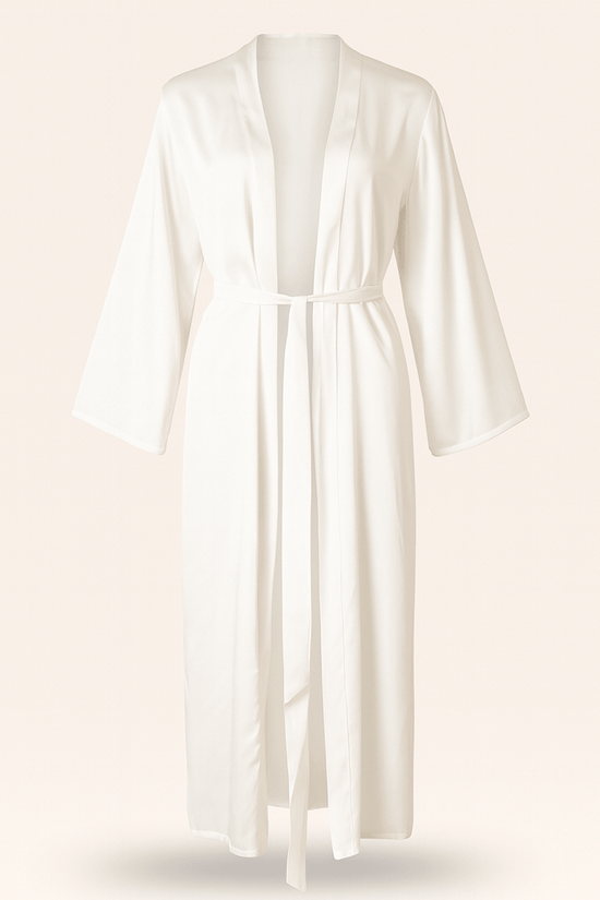 Ivory Satin & Lace Bridal Nightwear Set – Long Robe with Matching Chemise - Donna Speziatta
