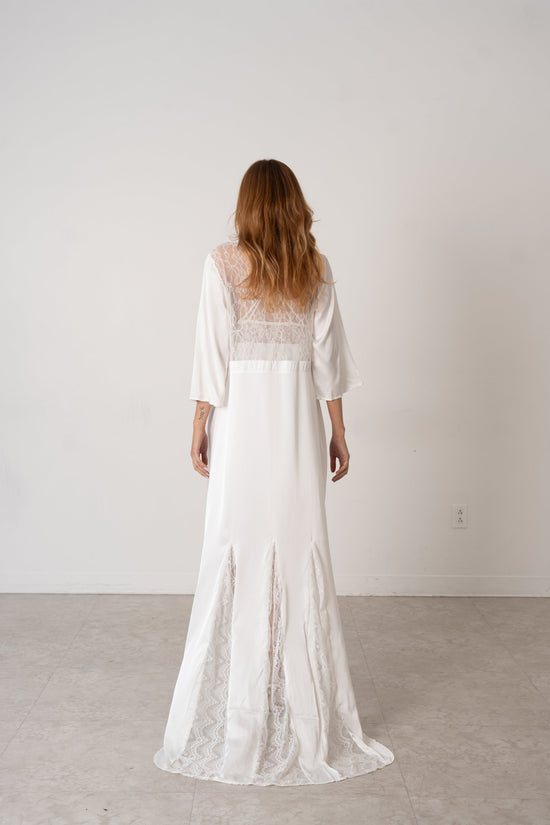 Ivory Satin & Lace Bridal Nightwear Set – Long Robe with Matching Chemise - Donna Speziatta