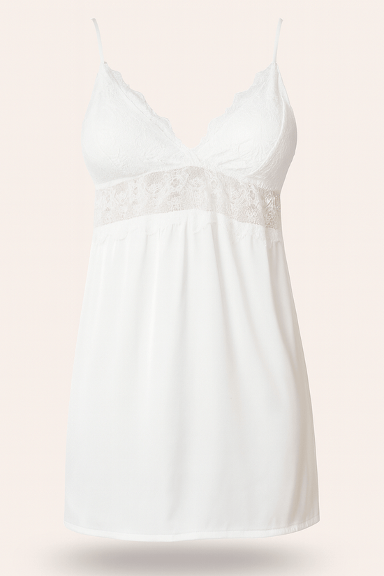 Ivory Satin & Lace Bridal Nightwear Set – Long Robe with Matching Chemise - Donna Speziatta