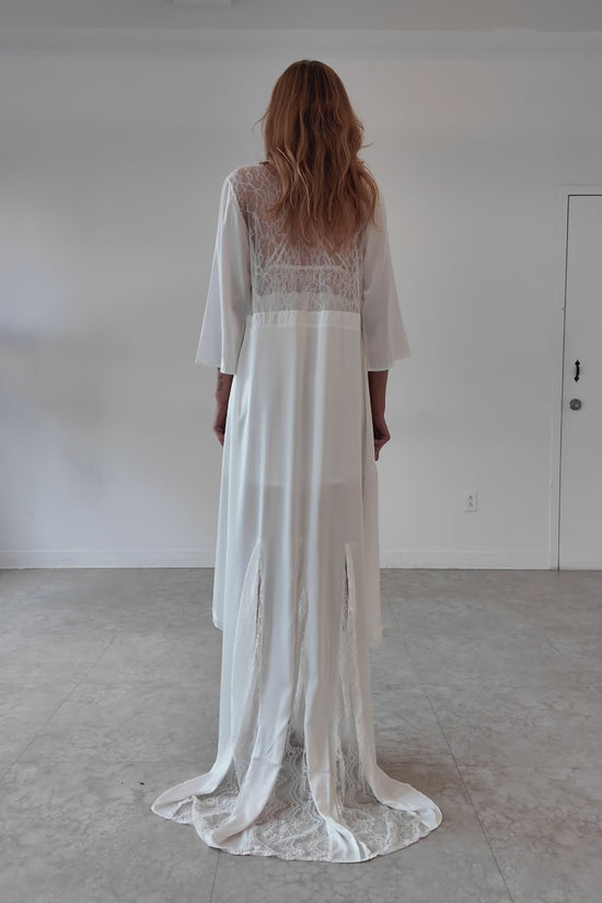 Ivory Satin & Lace Bridal Nightwear Set – Long Robe with Matching Chemise