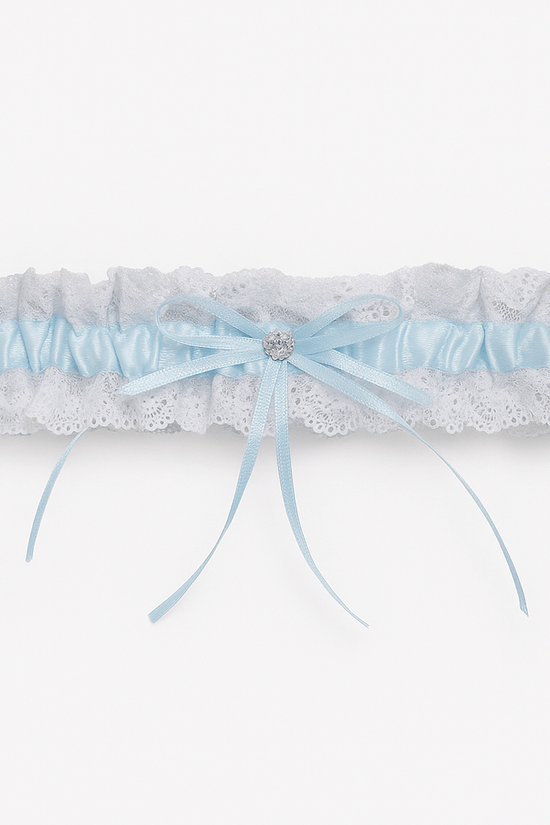 White & Blue Lace Satin Bridal Garter - Donna Speziatta