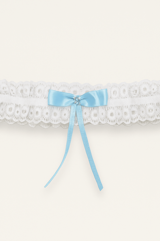 White Lace & Blue Satin Bow Bridal Garter - Donna Speziatta