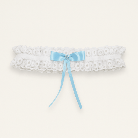 White Lace & Blue Satin Bow Bridal Garter - Donna Speziatta