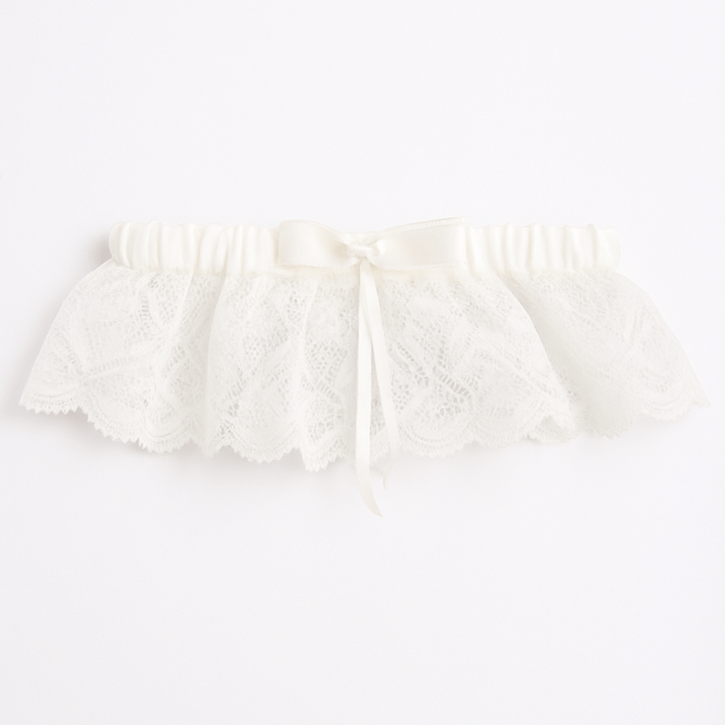 White Wide Lace Bridal Garter with Satin Bow - Donna Speziatta